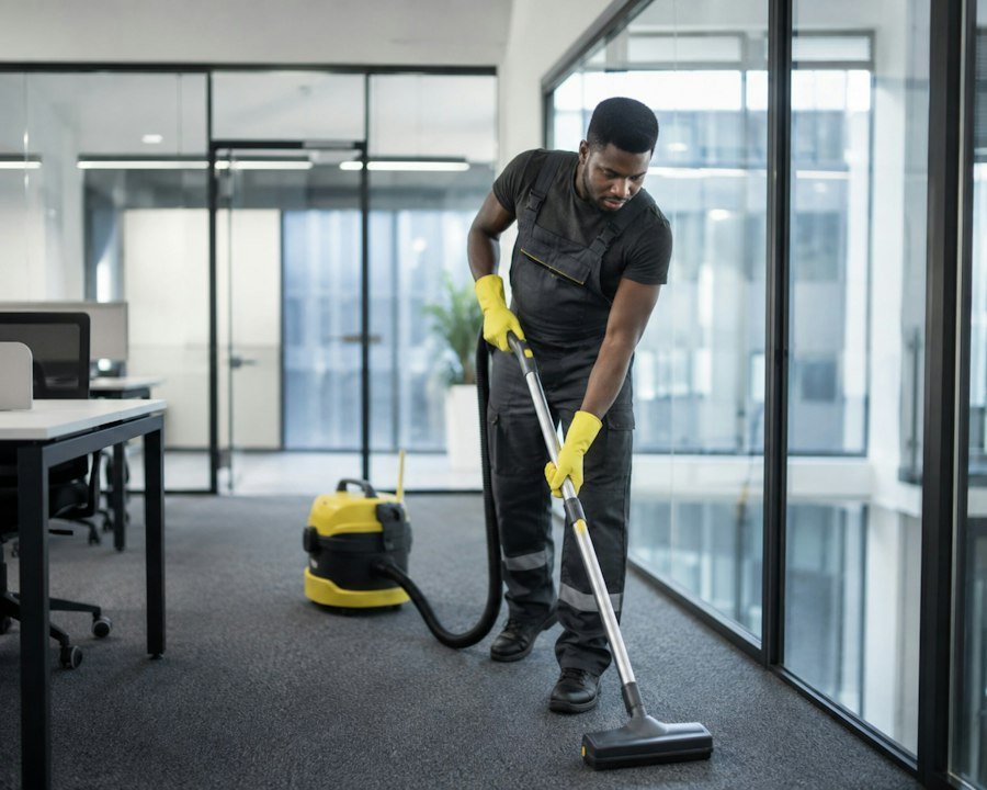 Vacuuming an office carpet
